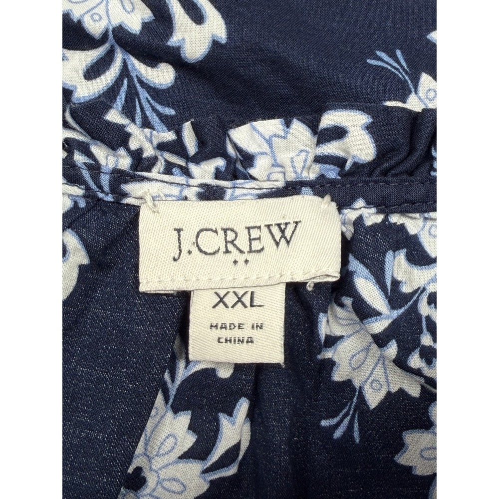 J Crew Top Women XXL Navy Floral Boho Peasant Prairie Cottage 100% Cotton Preppy - Picture 7 of 12